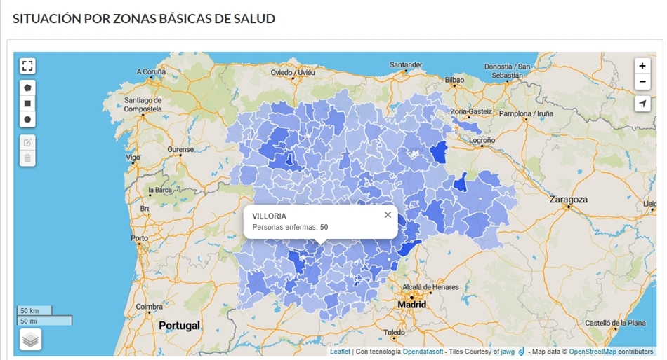 Mapa de la situación epidemiológica en la región. Fuente: Junta de Castilla y León