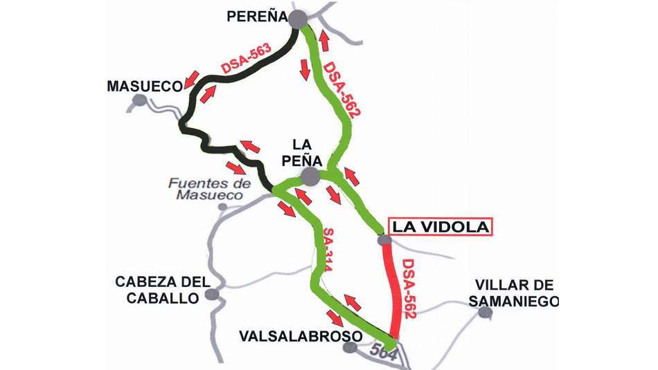A partir del 15 de abril para ir a La Vídola o a Pereña desde la SA-314 hay que tomar el paso por La Peña, igual que si se realiza este itinerario en sentido contrario
