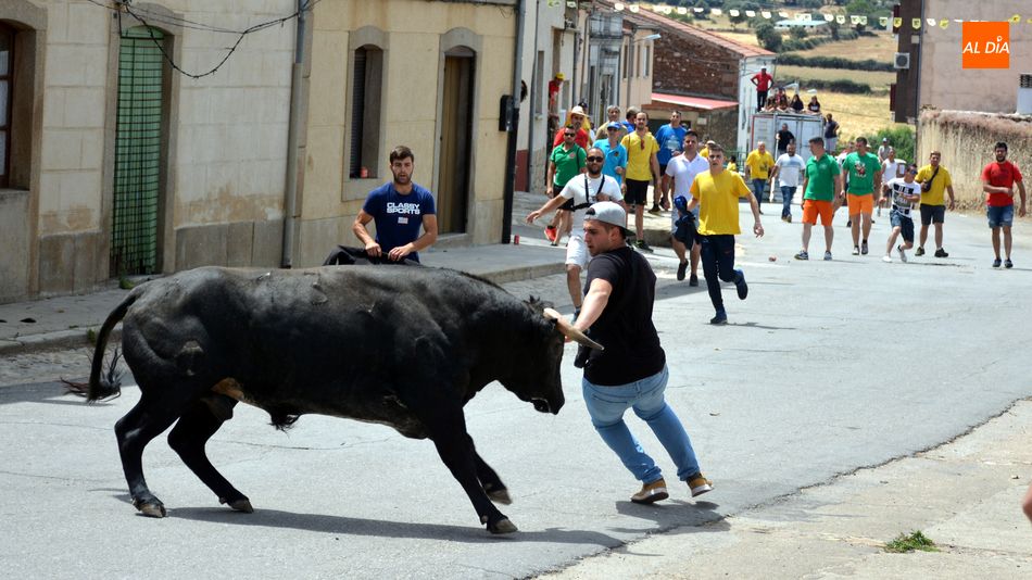 Los jóvenes aficionados se lucieron recortando al toro del cajón en el recorrido del encierro / E. Corredera