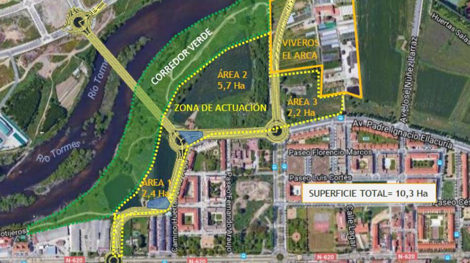 Zona en la que se enclavará el nuevo gran parque, en el entorno de la ribera del río.
