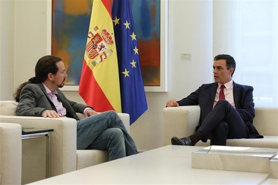 Imagen del último encuentro mantenido entre Pedro Sánchez y Pablo Iglesias en La Moncloa. Foto: EP