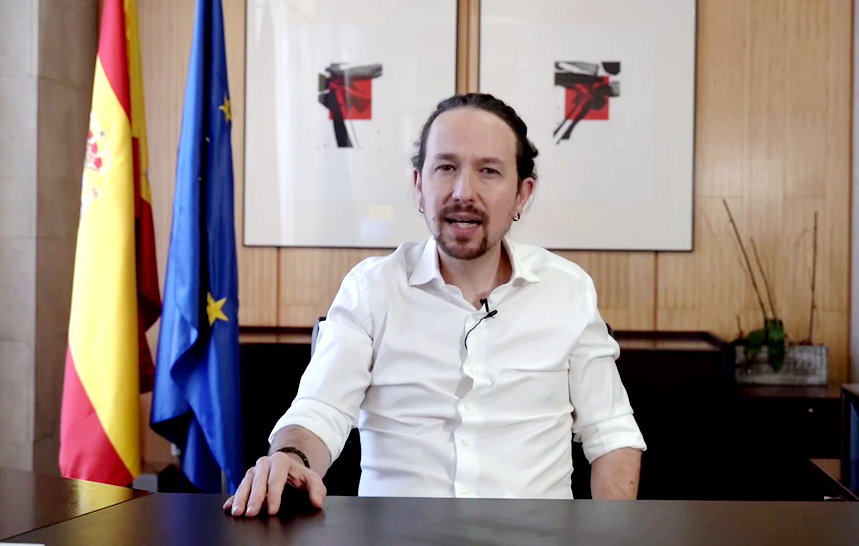 Pablo Iglesias, líder de Unidas Podemos, en un momento del vídeo en el comunica esta decisión