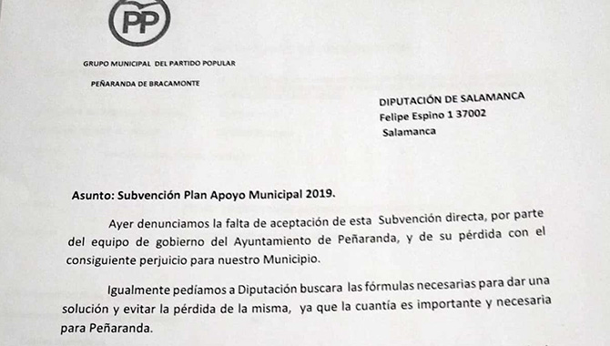 El PP ha enviado un escrito a Diputación para solicitar una solución para la subvención perdida mientras plantea una enmienda total al presupuesto