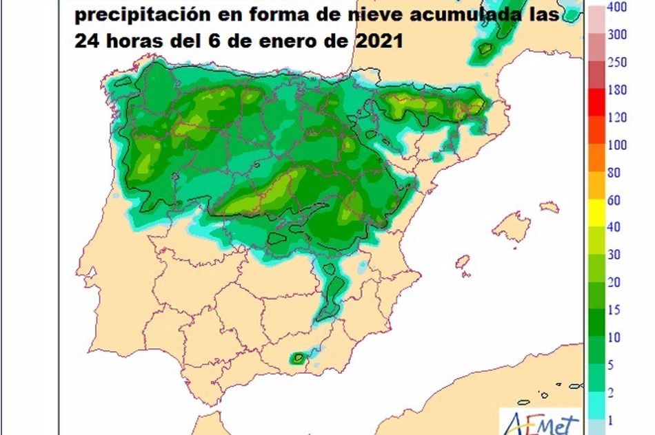 Mapa elaborado por la Aemet sobre la previsión meteorológica en Castilla y León en la noche de Reyes Magos
