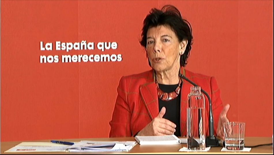 La ministra de Educación y Formación Profesional, Isabel Celaá, durante una intervención desde la sede de Ferraz - CAPTURA YOUTUBE PSOE