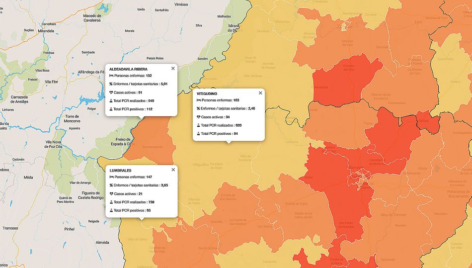 Mapa de casos registrados en la última semana en la ZBS de las Arribes