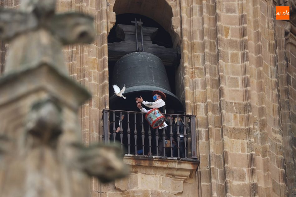 El Mariquelo suelta una paloma desde la torre de las campanas antes de iniciar la ascensión final - Lydia González