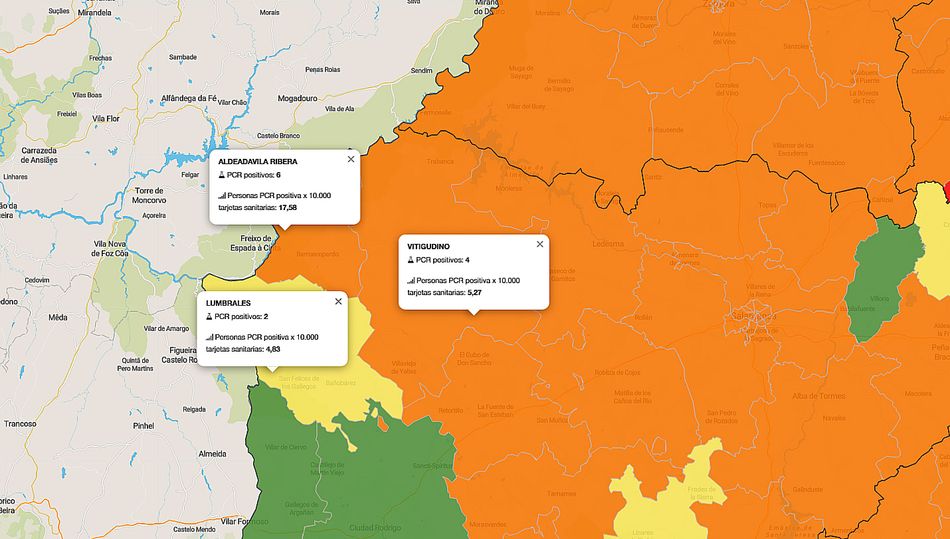 Mapa de casos registrados en la última semana en las ZBS de la comarca