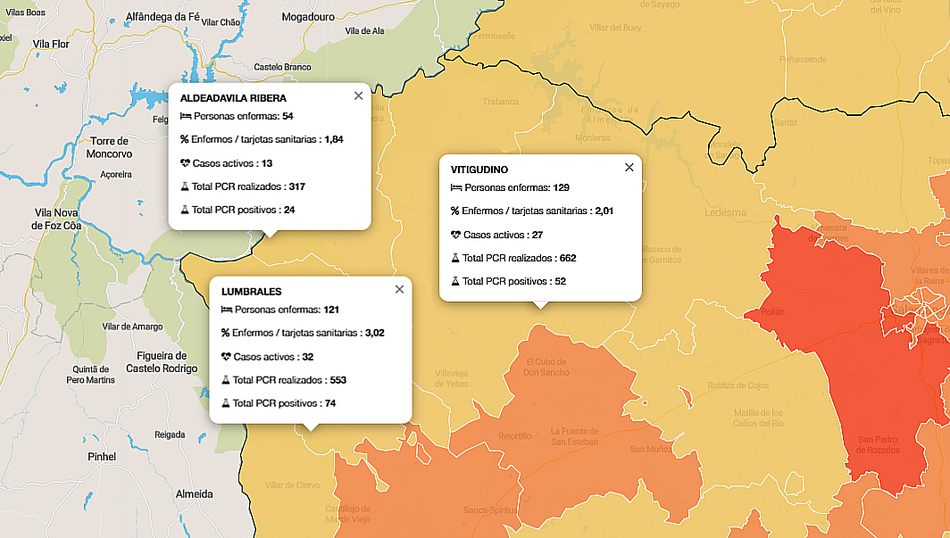 Mapa de datos acumulados de la pandemia en Las Arribes