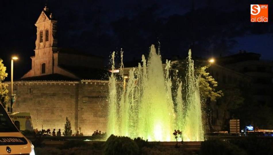 Foto 1 - La fuente de la Puerta Zamora se ilumina este domingo de verde con motivo del Día Mundial del...