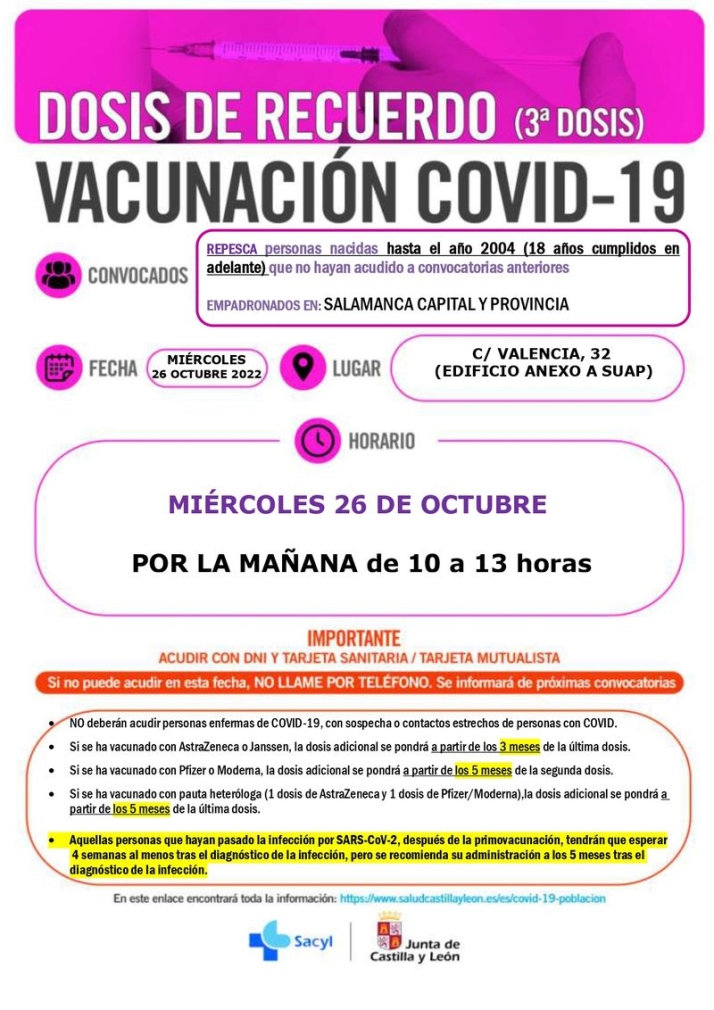Nuevas repescas de vacunaci&oacute;n frente al coronavirus para ni&ntilde;os y adultos de la provincia de Salamanca | Imagen 1