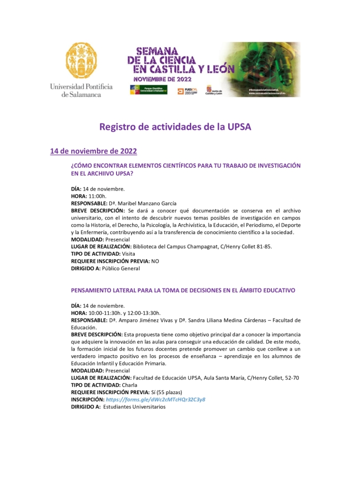 La UPSA programa once actividades en la Semana de la Ciencia | Imagen 1