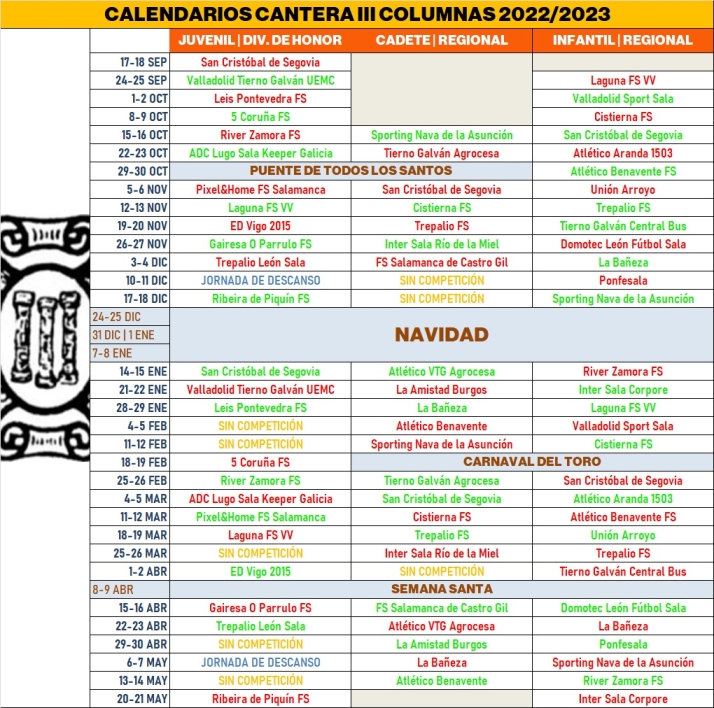 El Juvenil de Divisi&oacute;n de Honor y los cadetes e infantiles regionales del III Columnas ya tienen calendarios | Imagen 1