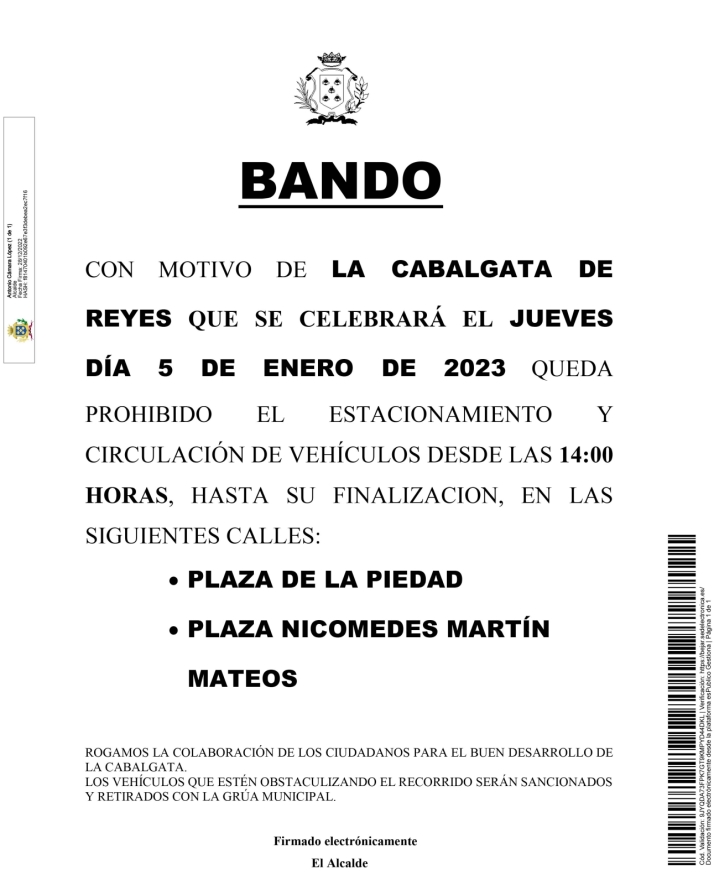 El Ayuntamiento de B&eacute;jar publica los cortes de calles con motivo de la Cabalgata de Reyes | Imagen 5