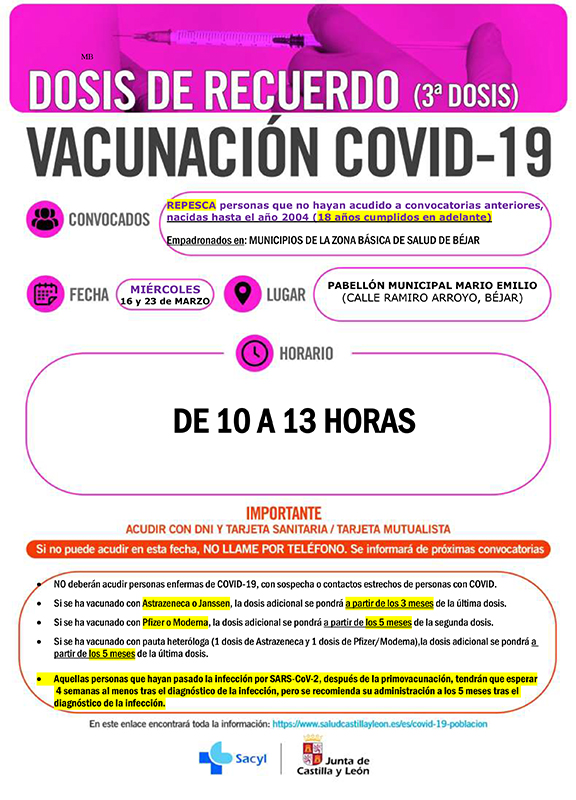 Dos nuevas repescas de vacunaci&oacute;n en la Zona B&aacute;sica de Salud de B&eacute;jar | Imagen 1