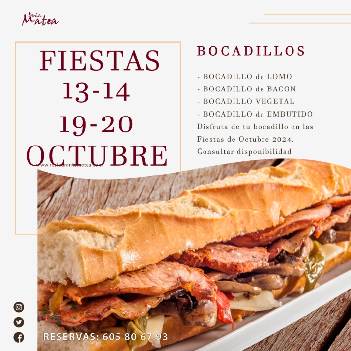 Men&uacute;s y bocadillos irresistibles por fiestas en Restaurante Do&ntilde;a Matea | Imagen 2