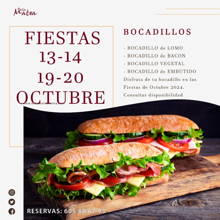 Men&uacute;s y bocadillos irresistibles por fiestas en Restaurante Do&ntilde;a Matea | Imagen 3