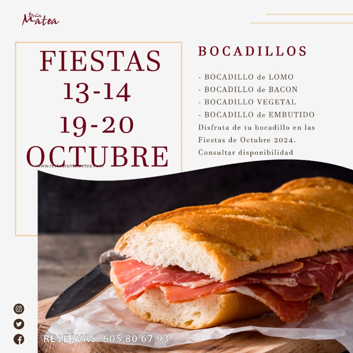 Men&uacute;s y bocadillos irresistibles por fiestas en Restaurante Do&ntilde;a Matea | Imagen 4