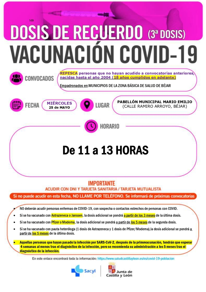 Nuevas convocatorias de vacunaci&oacute;n en Salamanca y provincia: repescas infantiles y terceras dosis en adultos  | Imagen 10