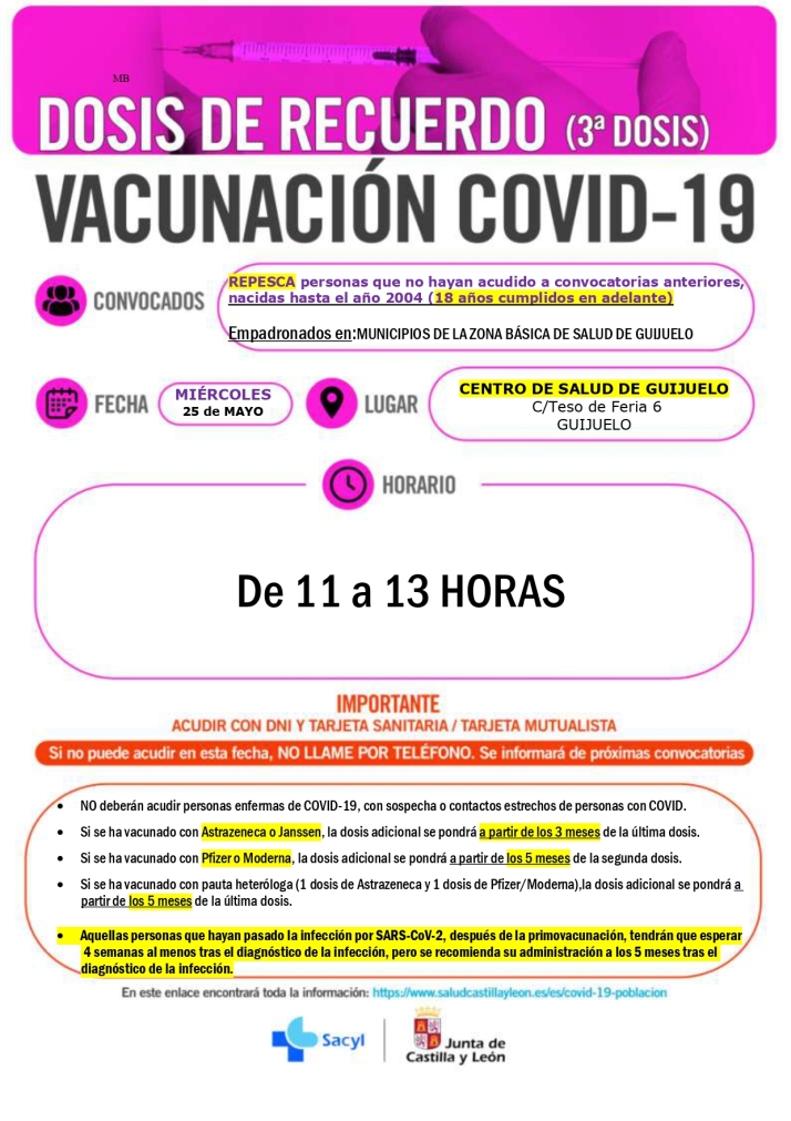 Nuevas convocatorias de vacunaci&oacute;n en Salamanca y provincia: repescas infantiles y terceras dosis en adultos  | Imagen 11