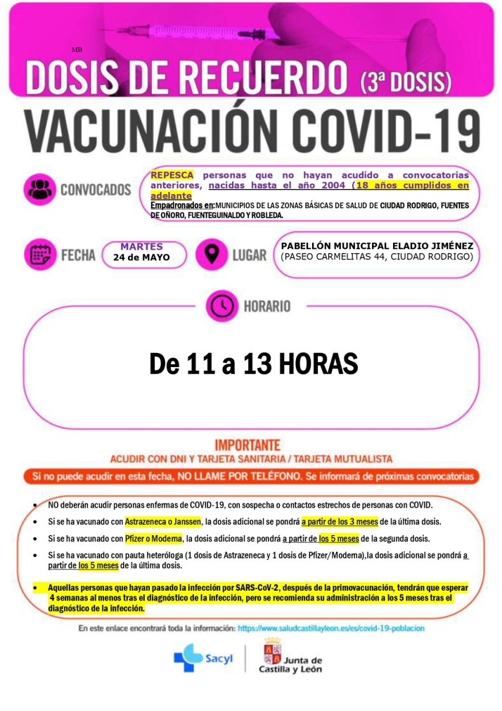Nuevas convocatorias de vacunaci&oacute;n en Salamanca y provincia: repescas infantiles y terceras dosis en adultos  | Imagen 6