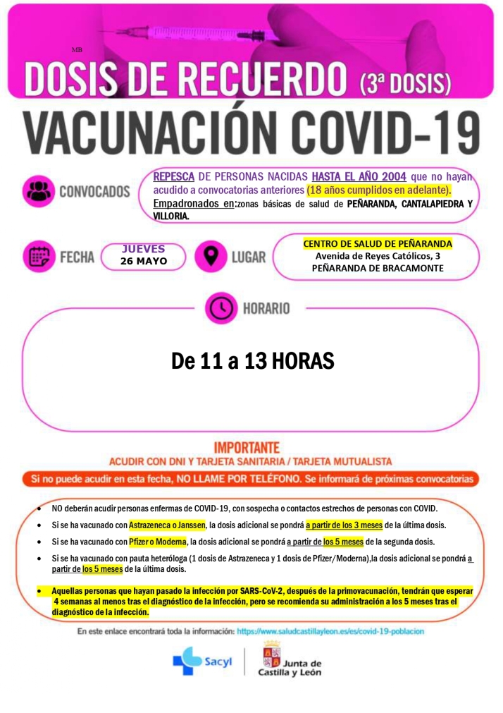 Nuevas convocatorias de vacunaci&oacute;n en Salamanca y provincia: repescas infantiles y terceras dosis en adultos  | Imagen 14