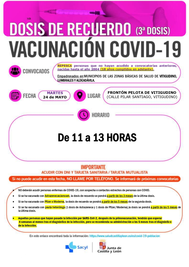 Nuevas convocatorias de vacunaci&oacute;n en Salamanca y provincia: repescas infantiles y terceras dosis en adultos  | Imagen 7