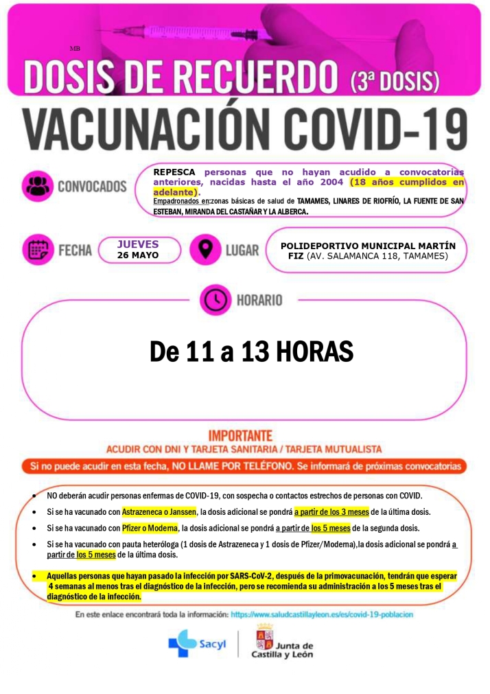 Nuevas convocatorias de vacunaci&oacute;n en Salamanca y provincia: repescas infantiles y terceras dosis en adultos  | Imagen 15