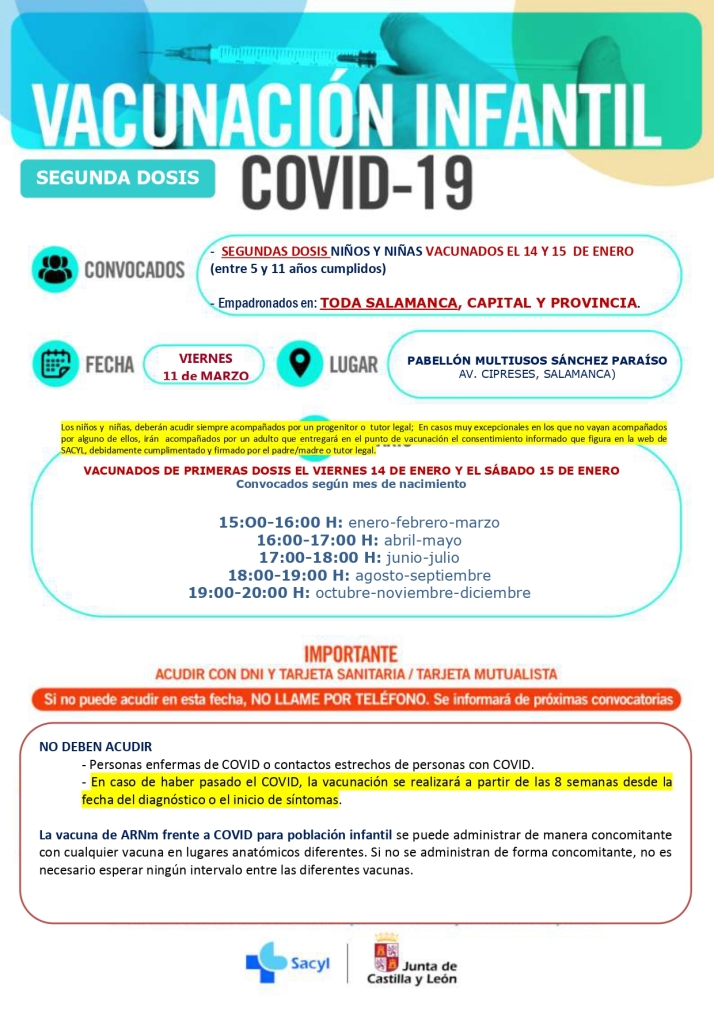 Nueva convocatoria de segundas dosis de la vacuna para ni&ntilde;os de Salamanca y provincia  | Imagen 1