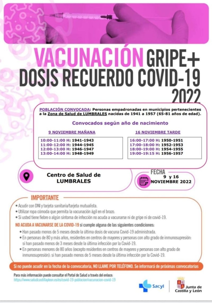 Vacunaci&oacute;n covid+gripe de personas de 65 a 81 a&ntilde;os residentes en la Zona de Salud de Lumbrales | Imagen 1