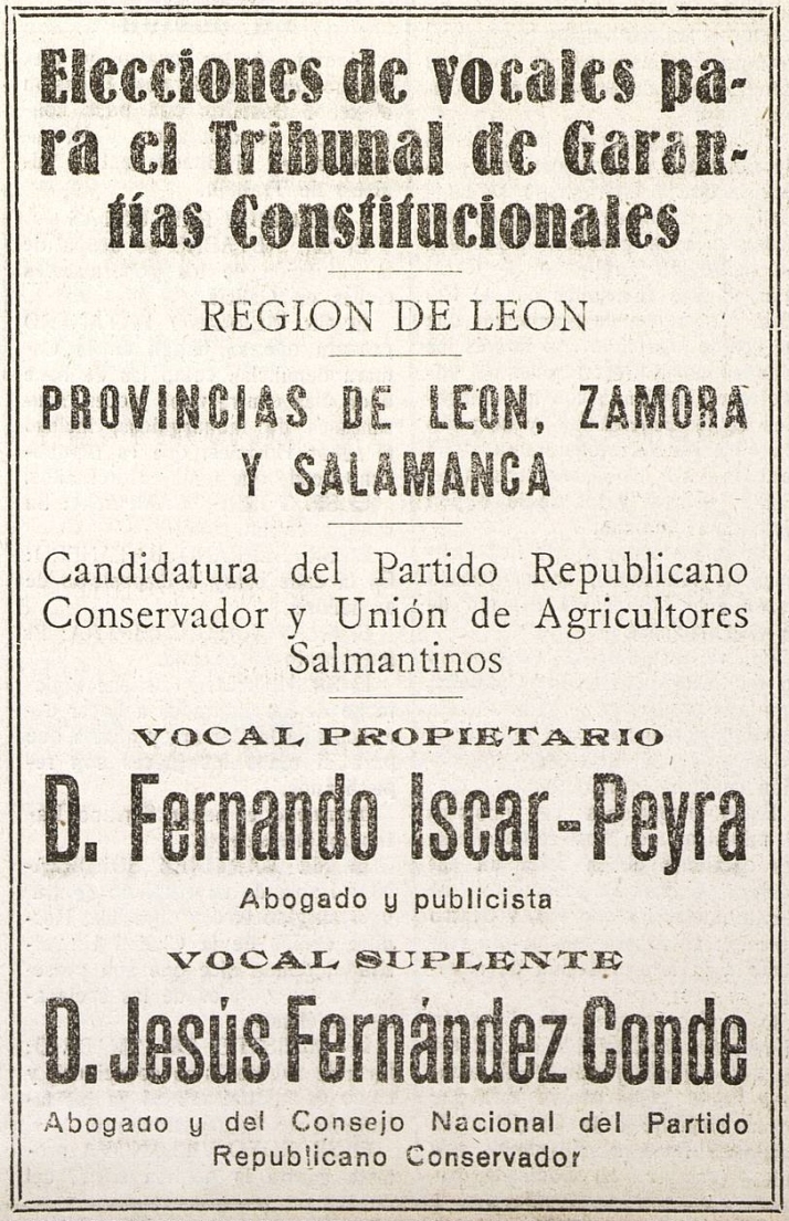 El vocal de la Regi&oacute;n Leonesa en el Tribunal de Garant&iacute;as Constitucionales (1933-1936) | Imagen 1
