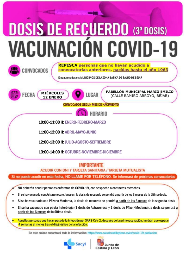Nuevas convocatorias de vacunaciones en B&eacute;jar, Tamames y Guijuelo | Imagen 1