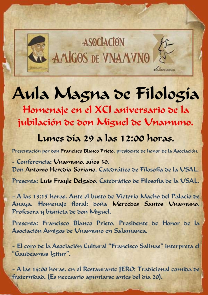 Salamanca rinde homenaje a Unamuno en el 91 aniversario de su hist&oacute;rica jubilaci&oacute;n | Imagen 1