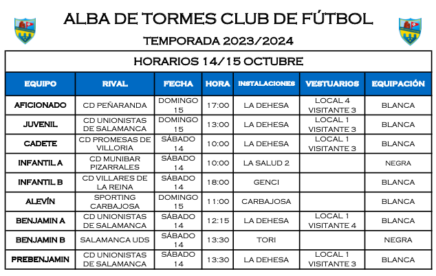 Horarios de la segunda jornada de liga para el Alba de Tormes Club de F&uacute;tbol | Imagen 1
