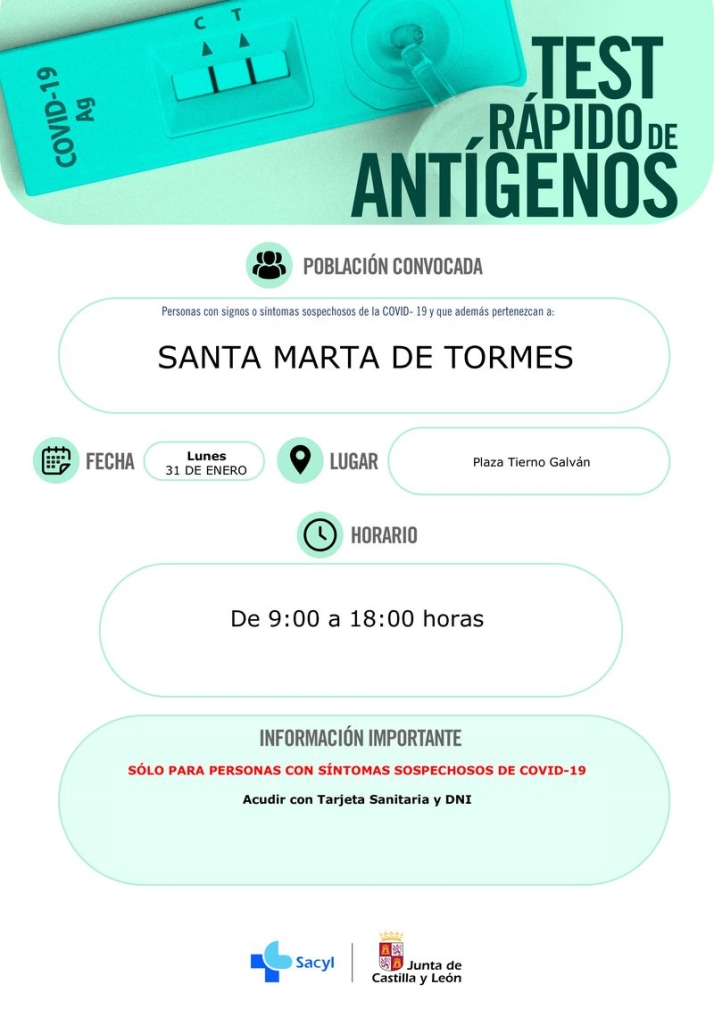 Nueva cita de test de ant&iacute;genos, r&aacute;pidos y gratuitos, en Carbajosa, Santa Marta y Villares de la Reina | Imagen 2