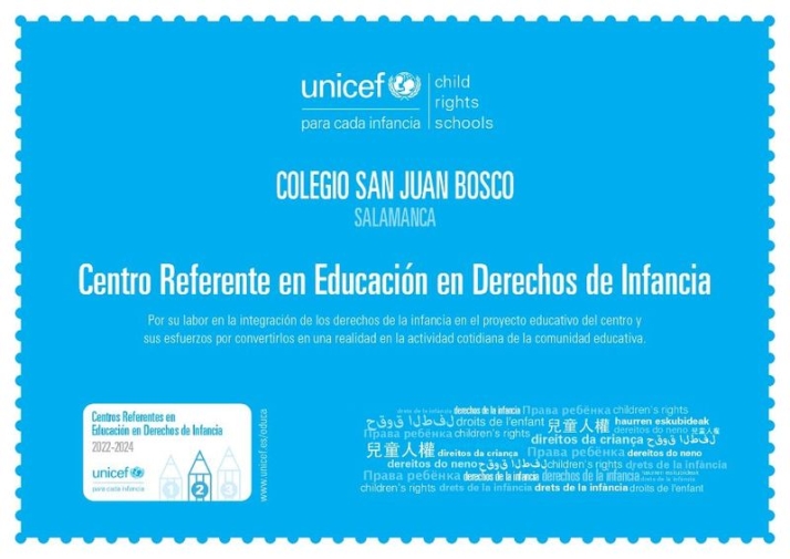 Nueva distinci&oacute;n de Unicef para el Colegio San Juan Bosco de Salamanca | Imagen 1