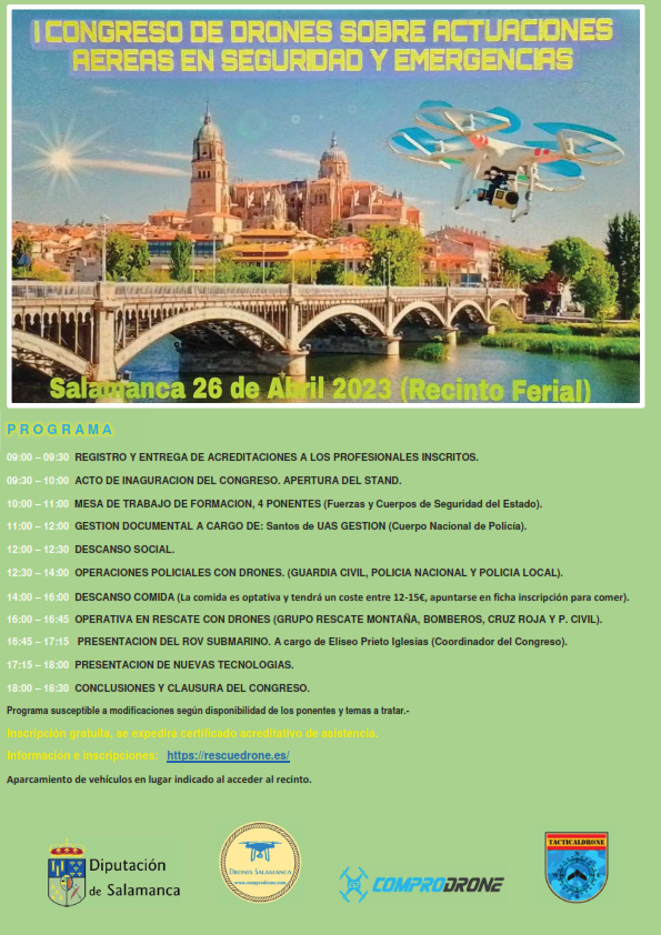 Salamanca vivir&aacute; el 26 de abril el I Congreso de drones sobre actuaciones a&eacute;reas en seguridad y emergencias | Imagen 1