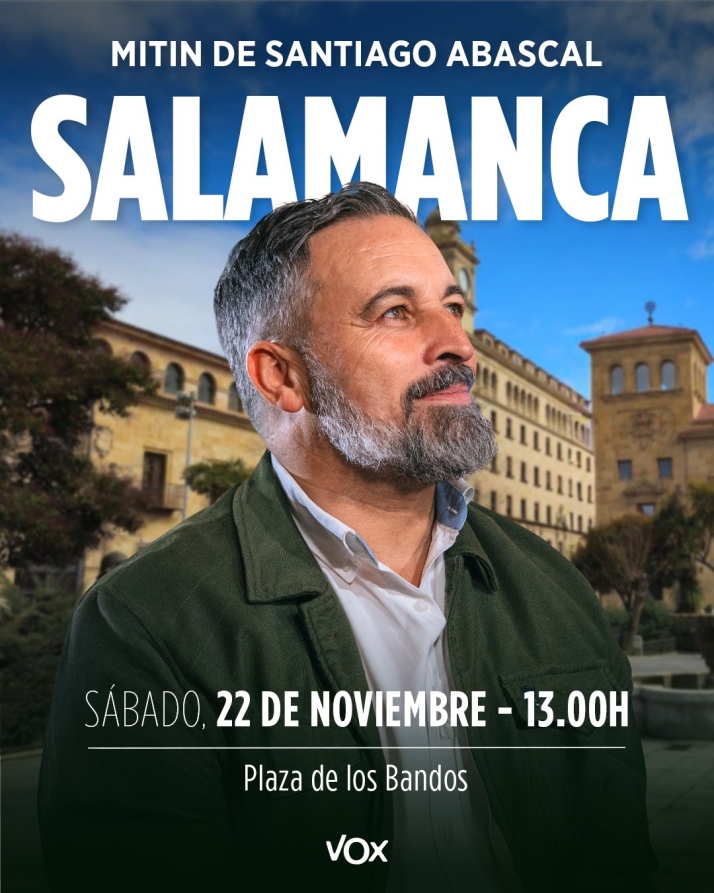 Santiago Abascal ofrecerá un mitin en la Plaza de los Bandos de Salamanca | Imagen 1