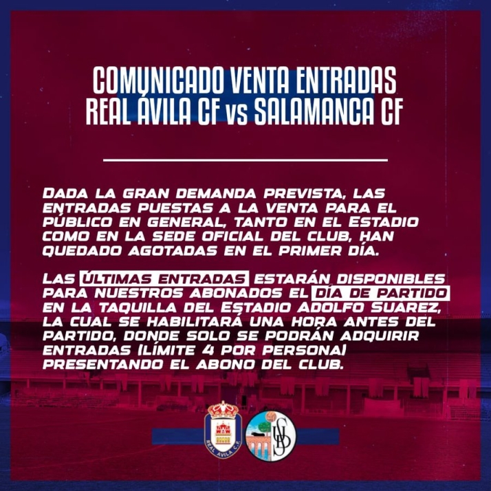 El Real &Aacute;vila eleva la estimaci&oacute;n a que ya hay m&aacute;s de 300 aficionados del Salamanca UDS con entrada para el partido  | Imagen 1