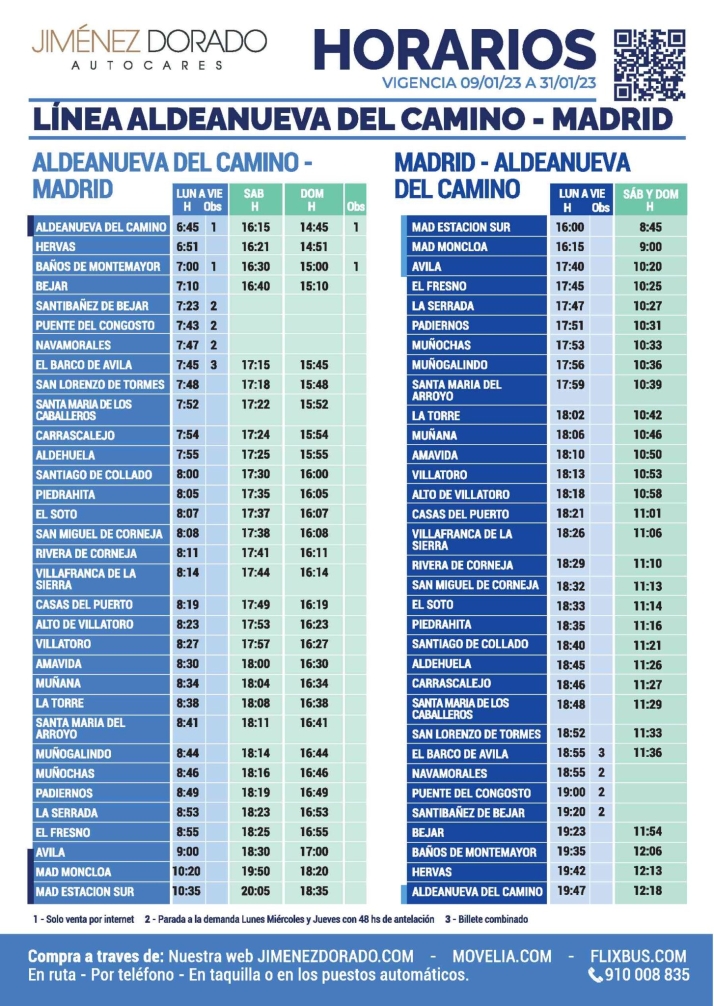 Nuevos horarios para viajar en autob&uacute;s desde B&eacute;jar hasta Madrid | Imagen 1