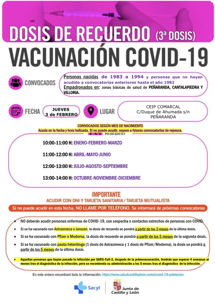 El proceso de vacunaci&oacute;n llega a febrero convocando en Pe&ntilde;aranda a los nacidos de 1983 a 1994 | Imagen 1