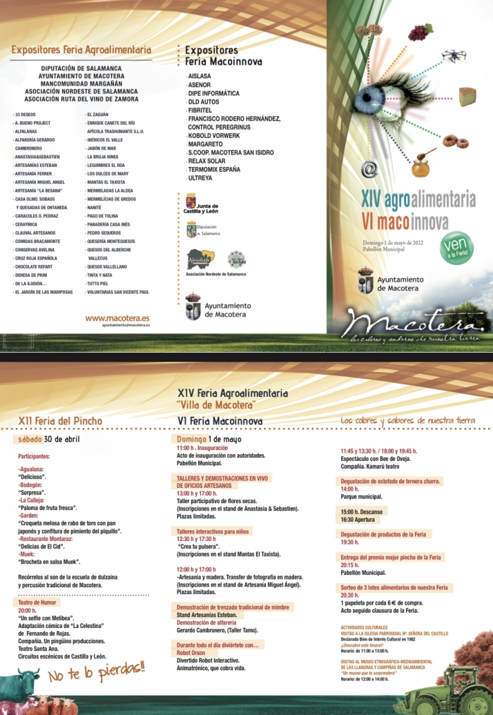 Programa de actividades de la XIV Feria Agroalimentaria de Macotera y VI Macoinnova  | Imagen 1