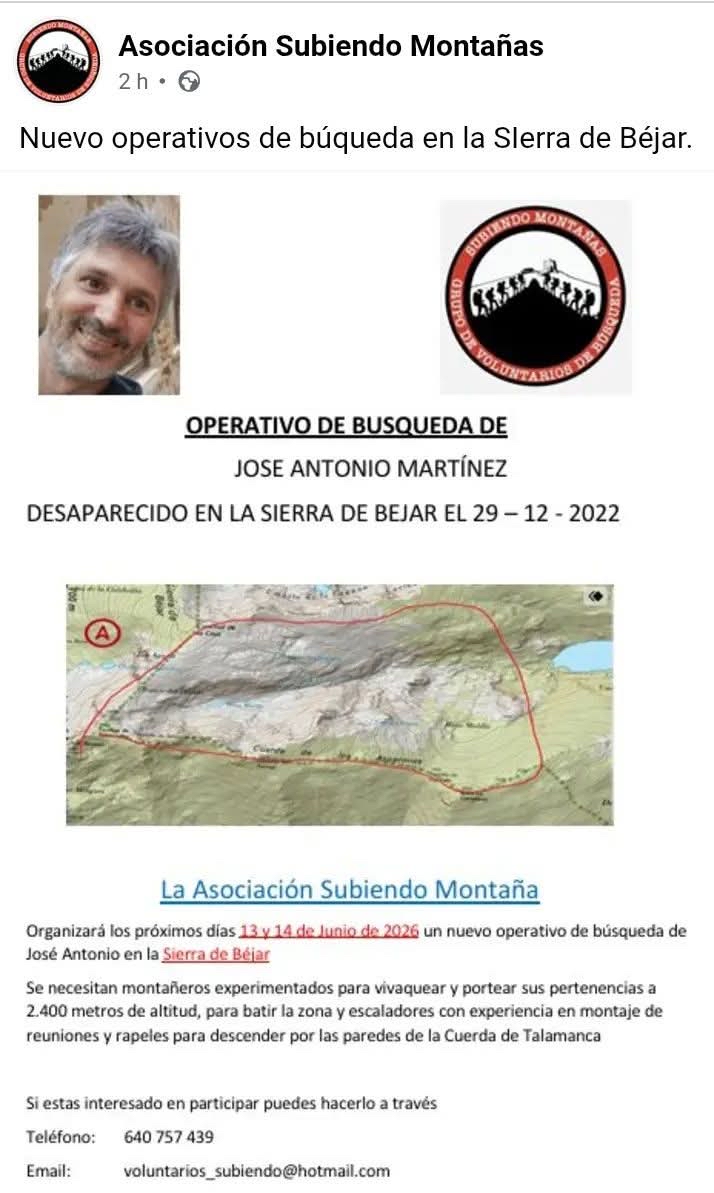 Organizado un nuevo operativo de b&uacute;squeda para localizar al monta&ntilde;ero desaparecido en la sierra de B&eacute;jar en 2022 | Imagen 1