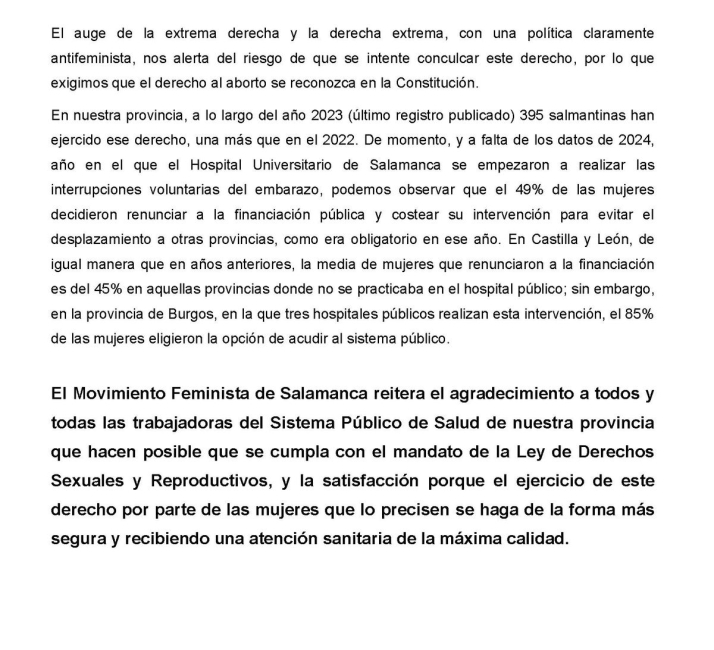 El Movimiento Feminista de Salamanca exige blindar el derecho al aborto en la Constituci&oacute;n ante el riesgo de &quot;pol&iacute;ticas antifeministas&quot; | Imagen 2