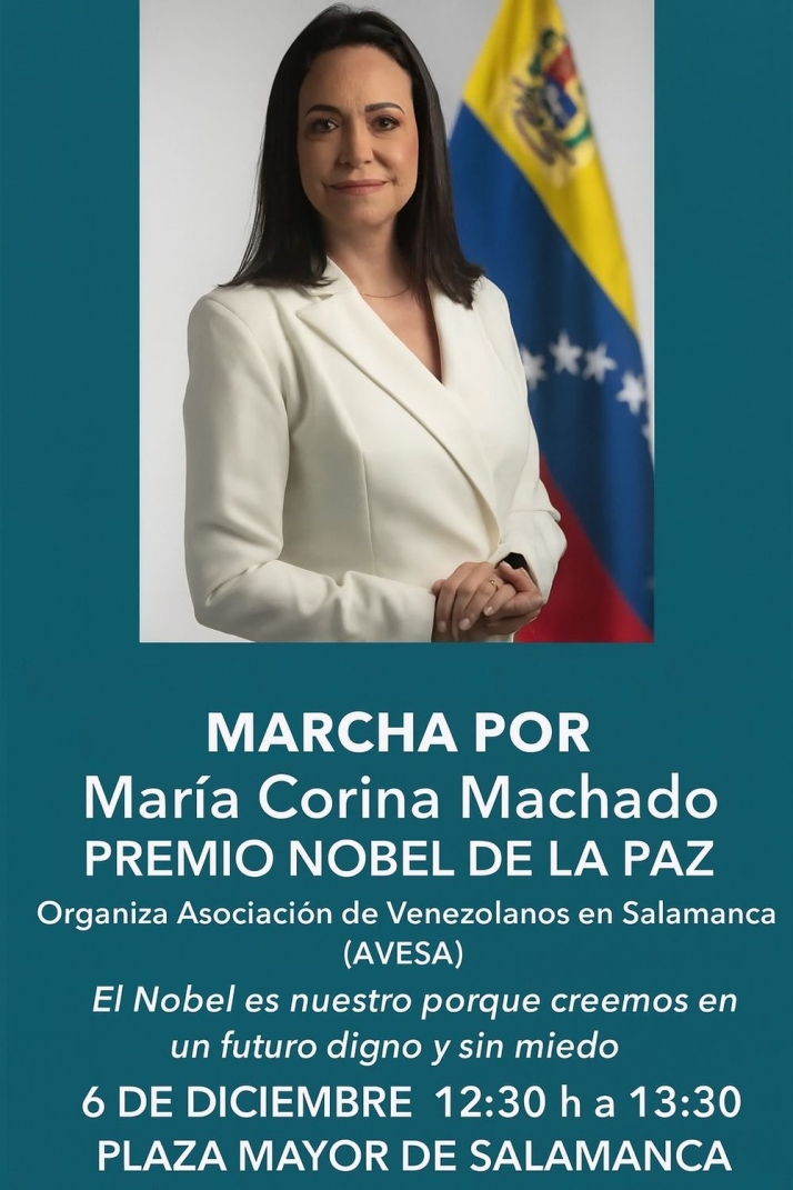 Los venezolanos de Salamanca celebran el Nobel de la Paz: concentración en la Plaza Mayor este sábado | Imagen 1