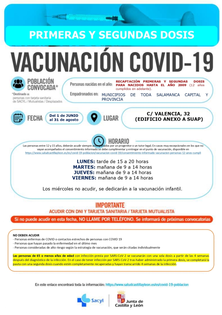 Nuevas convocatorias de vacunaciones frente al coronavirus para Salamanca capital y provincia | Imagen 3