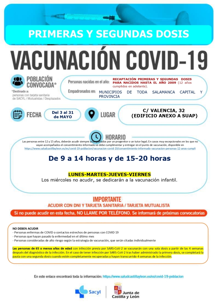 Nuevas convocatorias de vacunaci&oacute;n en Salamanca y provincia: repescas infantiles y terceras dosis en adultos  | Imagen 1