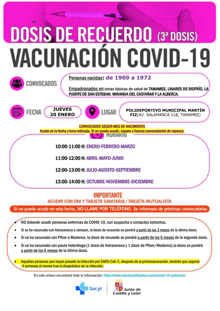 Nuevas convocatorias de vacunaciones en B&eacute;jar, Tamames y Guijuelo | Imagen 8