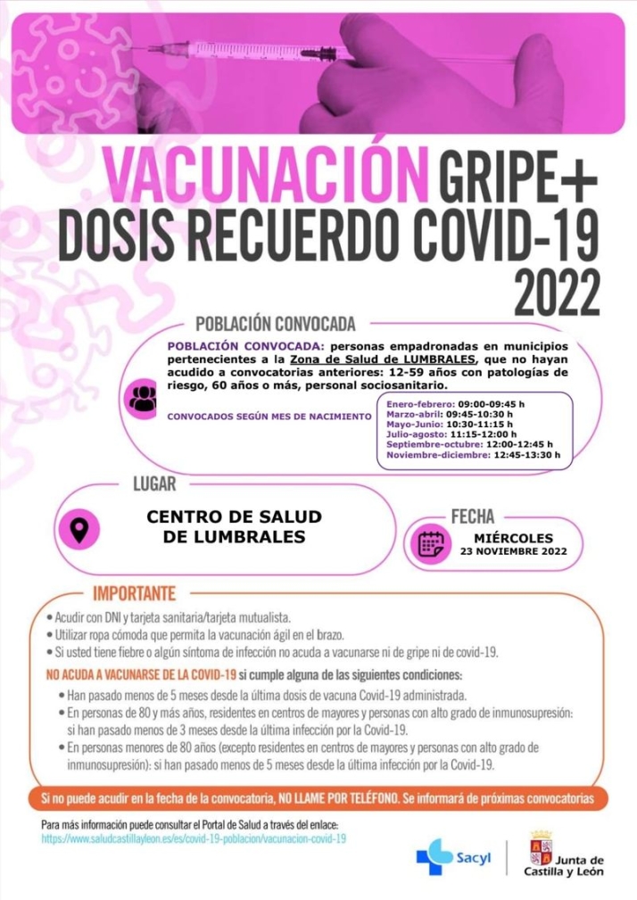 Jornada de vacunaci&oacute;n de repesca en Lumbrales contra covid+gripe para distintos grupos de poblaci&oacute;n | Imagen 1