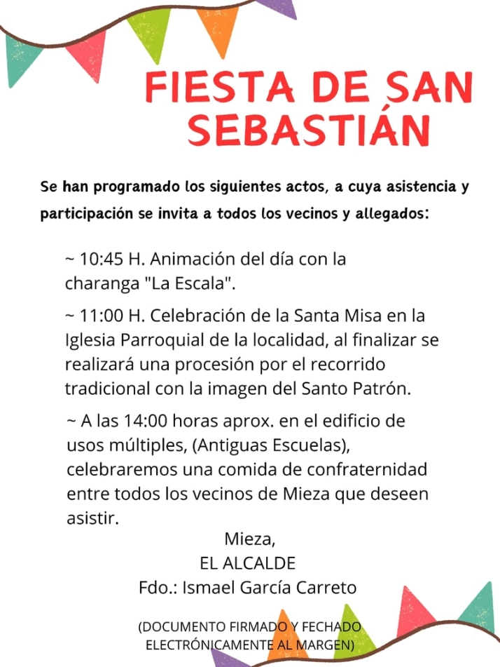 Mieza celebrar&aacute; San Sebasti&aacute;n con distintos actos religiosos y l&uacute;dicos | Imagen 1